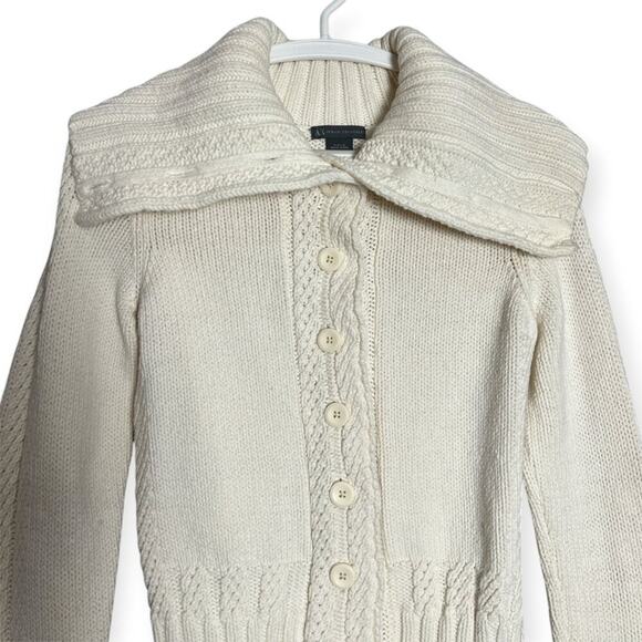 Armani Exchange Large Fold Over Collar Chunky Cardigan SIZE M Beige Sweater HK - Picture 4 of 13